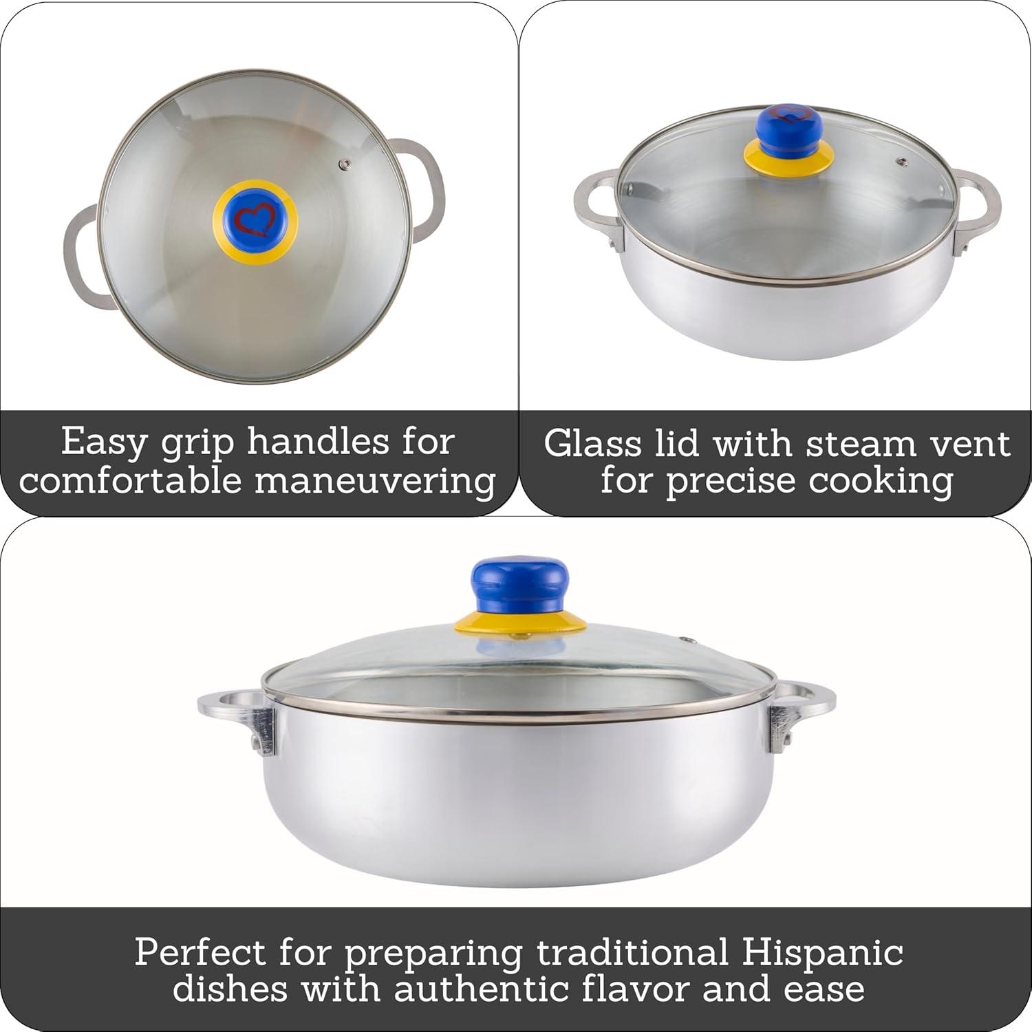 IMUSA 3.2Qt Cuba-Themed Aluminum Caldero with Glass Lid for Rice Stews ...