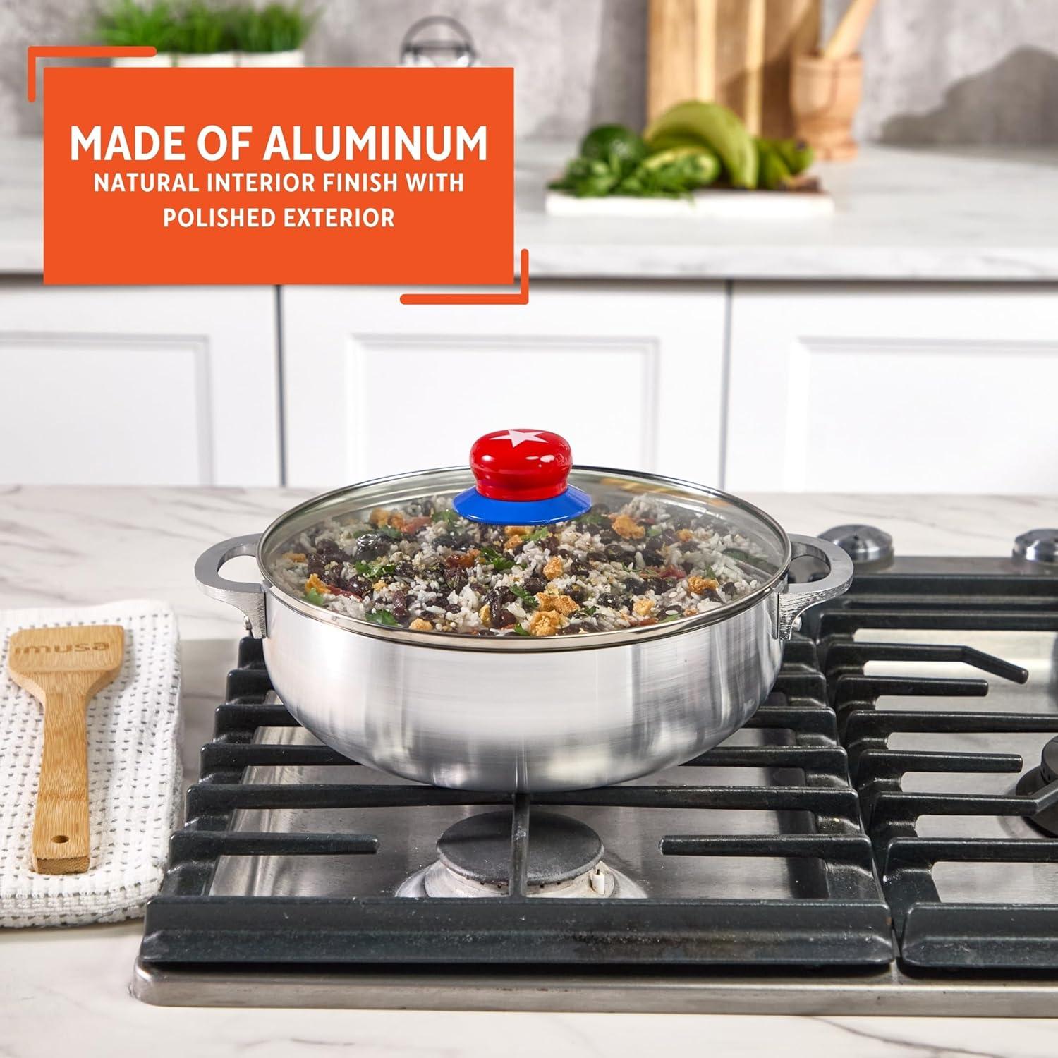 IMUSA 3.2Qt Cuba-Themed Aluminum Caldero with Glass Lid for Rice Stews ...