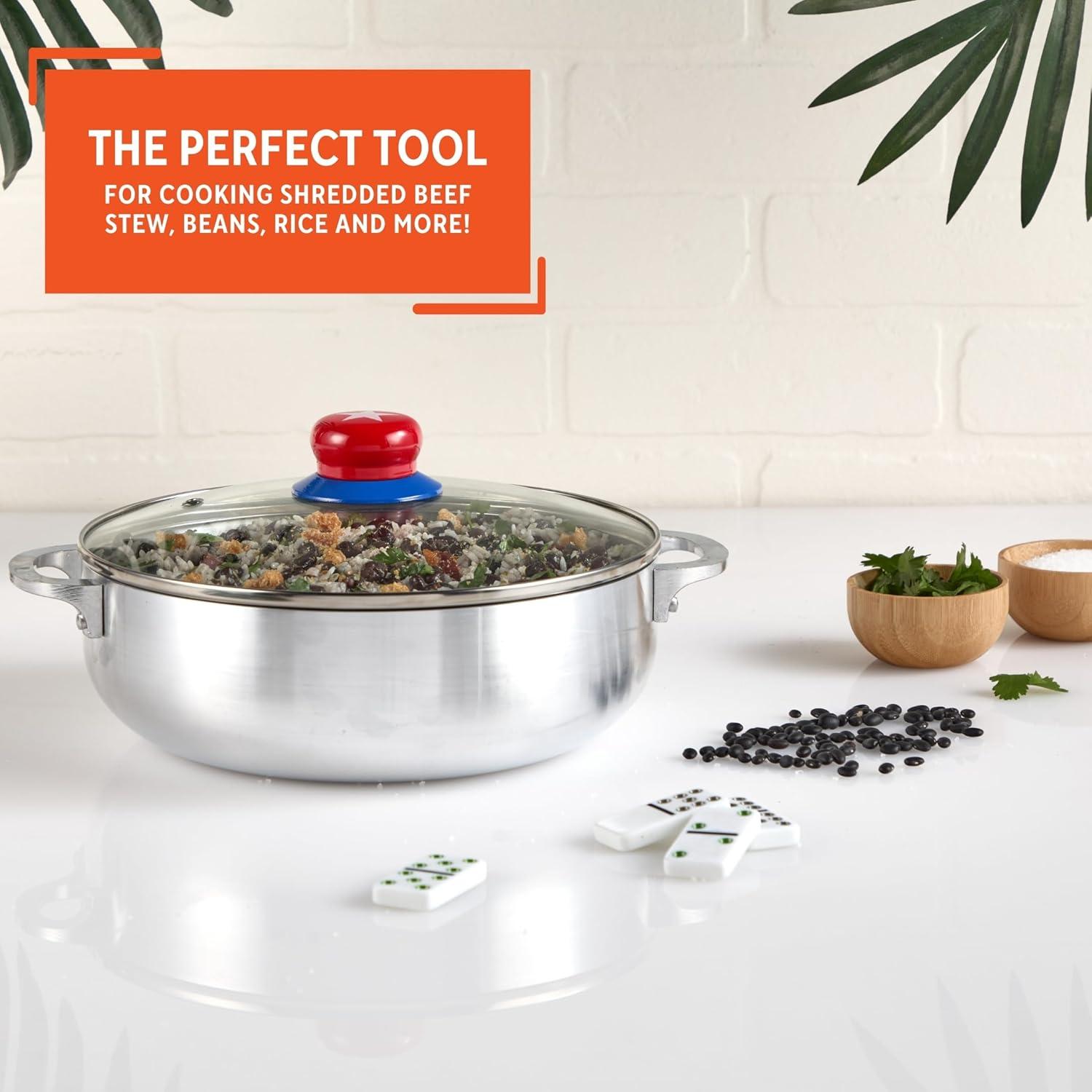 IMUSA 3.2Qt Cuba-Themed Aluminum Caldero with Glass Lid for Rice Stews ...