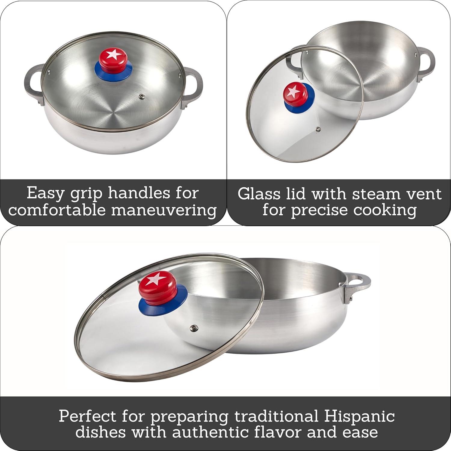IMUSA 3.2Qt Cuba-Themed Aluminum Caldero with Glass Lid for Rice Stews ...