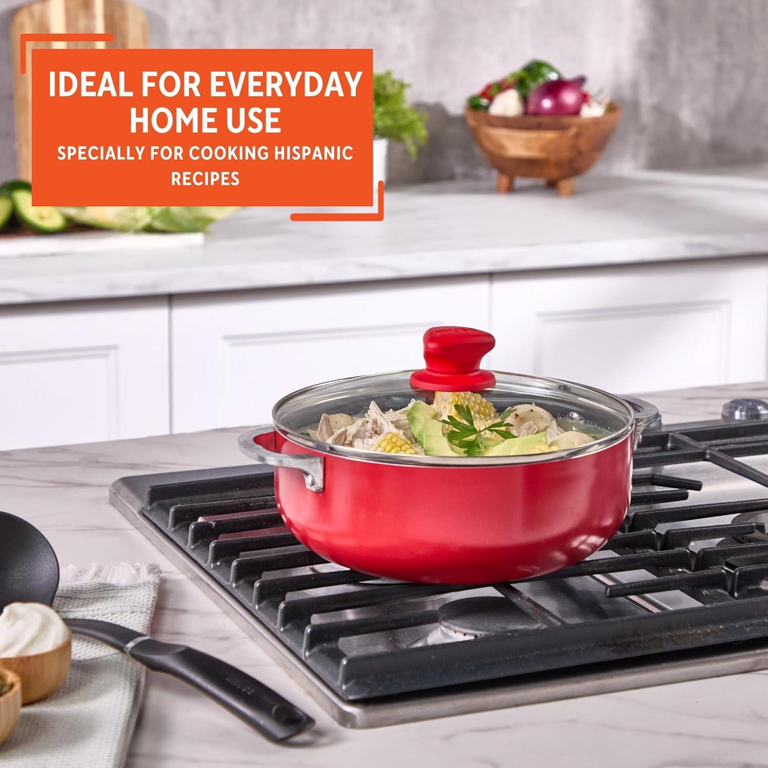 IMUSA 6.9 Qt Large Red Aluminum Dutch Oven Caldero with Black Ceramic ...