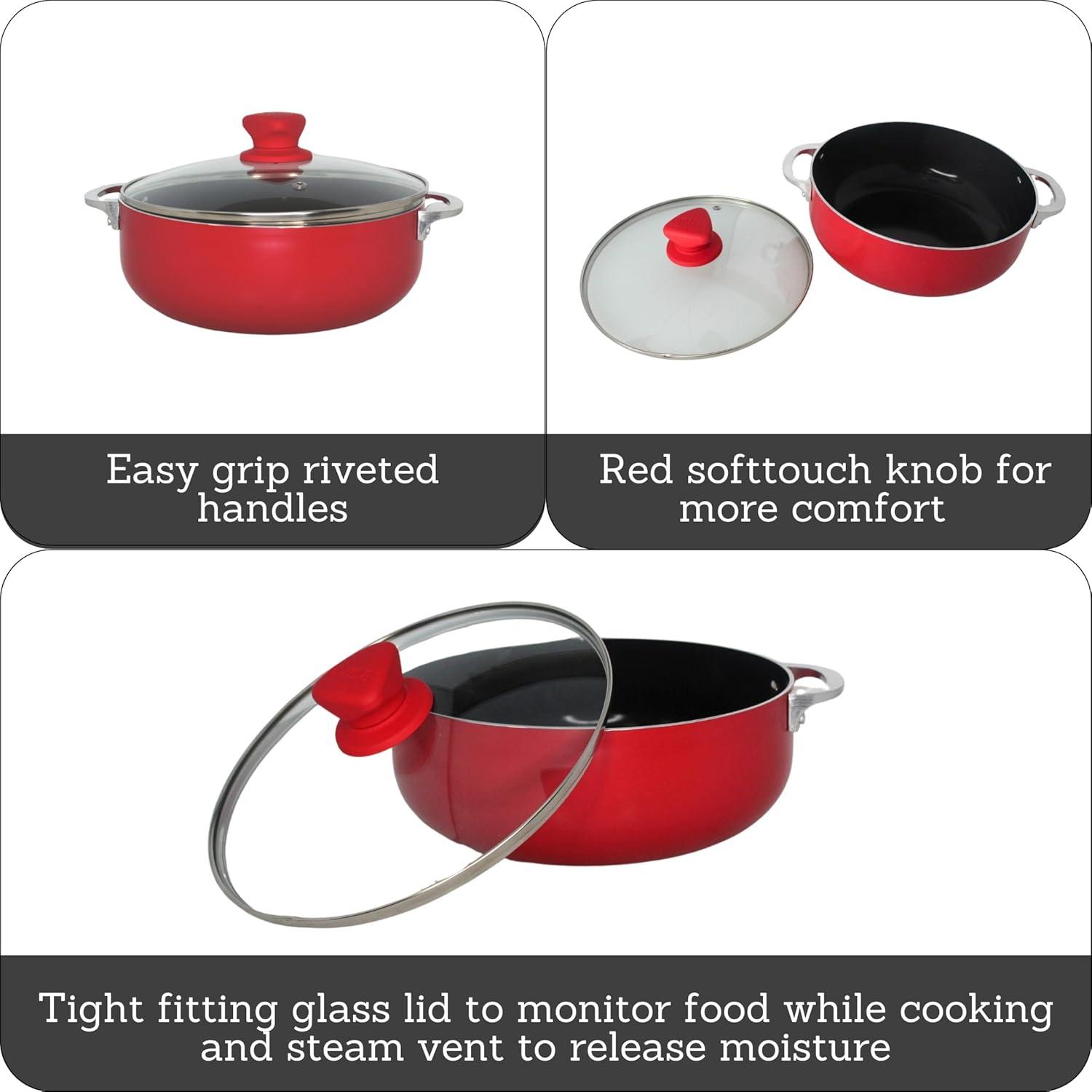 IMUSA 6.9 Qt Large Red Aluminum Dutch Oven Caldero with Black Ceramic ...